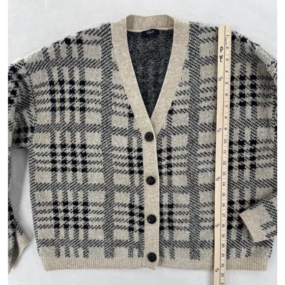 Rails Reese Black Oatmeal Plaid Cardigan Sweater Beige Wool Knit Cardi L - Picture 6 of 7